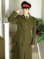 Melanie in sexy army uniform, nylons and heels