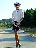 Luxury lady posing outdoor in vintage stockings and sexy underwear