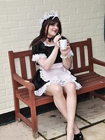 This horny TGirl tart is dressed as a saucy maid and she is ready to serve.